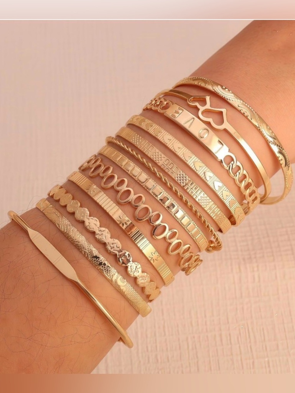 NWT~12pc 14K Gold Stackable Statement Bangle Cuff Bracelet Set